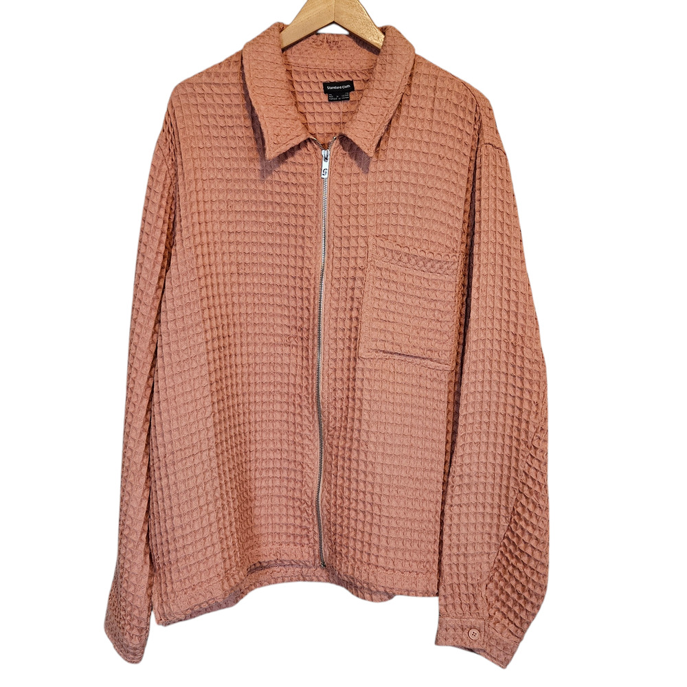 Urban Outfitters Standard Cloth Waffle‎ Knit Zip Shirt Peach Men's XXL NWT FLAW
